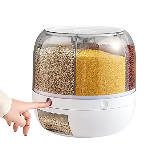 Asarly 6-Grid Rotating Food Dispenser, Dry Food Storage Container, One-Click Rice Output, for Pantry Organization and Storage, Plastic Canisters with durable Lids Ideal for Cereal, Flour & Sugar von Mcties