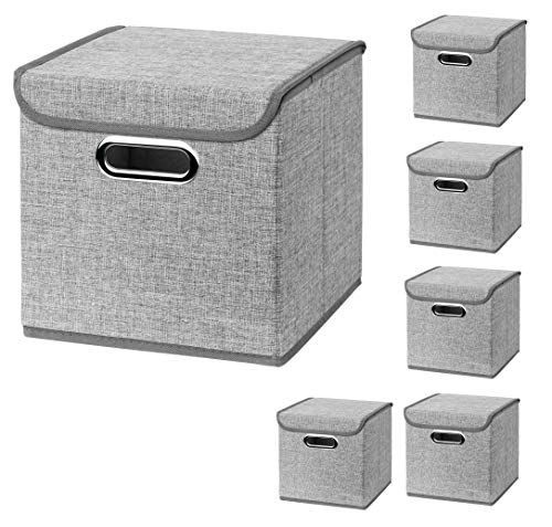 CM3 6 Stück Hellgrau Faltbox 25 x 25 x 25 cm Aufbewahrungsbox faltbar, mit Deckel von Mcties