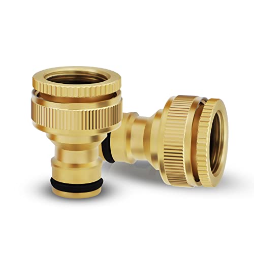 Mdlufee 2 Pcs Gartenschlauch Schnellverbinder,3/4 Zoll,1/2 Zoll 2-in-1 Messing Weibliche Gewindehahn Stecker für Gewindehahn Adapter von Mdlufee