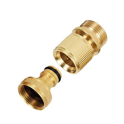 Mdlufee Gartenschlauch Schnellkupplung, 3/4 Zoll Innengewinde Hahnanschluss und Außengewinde Messing Schnellkupplung, Wasserhahn Adapter mit Gewinde (2 Stück) von Mdlufee