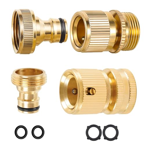 Mdlufee Messing-Gartenschlauch-Wasserhahn-Anschluss, 1,9 cm erweiterbarer Gartenschlauch-Adapter männlich und weiblich, Schlauchendverbinder, Schnellverbindung, Wasserhahn und Sprühkopf (4 Stück) von Mdlufee