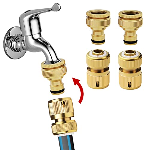 Mdlufee Messing Schlauch Wasserhahn Anschlüsse 2 in 1 1/2 Zoll 3/4 Zoll Adapter, Gartenschlauch Schnellkupplung, Autowascharmatur und Schlauchanschluss (4 Stück) von Mdlufee