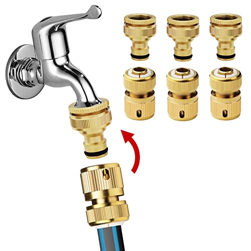 Mdlufee Messing Schlauch Wasserhahn Anschlüsse 2 in 1 1/2 Zoll 3/4 Zoll Wasserhahn Adapter, 1/2 Zoll Gartenschlauch Schnellkupplung, Autowascharmatur und Schlauchanschluss (6 Stück) von Mdlufee