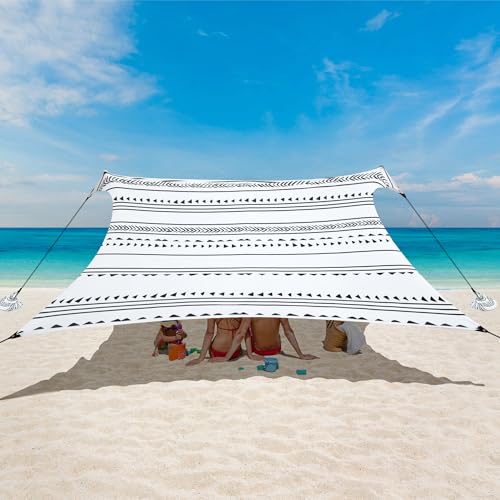Strandzelt Sonnenschutz Strandmuschel UV-Schutz UPF 50+ 3x3m Tragbarer Sonnenschutzzelt - Für Strand/Outdoor，Camping & Garten -Inkl. Sandsäcke, Stangen & Windseile-Schnellaufbau für Picknick, Angeln von Mduo