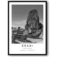 Krabi Reisedruck, Thailand Poster, Einzigartiges Wanddekor, Schwarzweißes Wohndekor, Beliebter Druck A1/A2/A3/A4/A5 von MeAndKatePrints