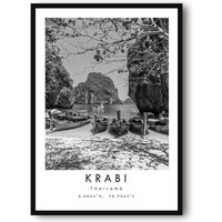 Krabi Reisedruck, Thailand Poster, Einzigartiges Wanddekor, Schwarzweißes Wohndekor, Beliebter Druck A1/A2/A3/A4/A5 von MeAndKatePrints