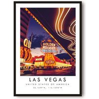 Las Vegas Reisedruck, Poster, Einzigartiges, Wandkunst, Farbdruck, Koordinaten, Amerika Vegas, Golden Nugget, Galeriewand von MeAndKatePrints