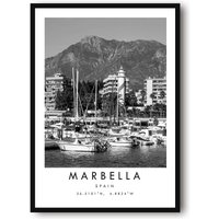 Marbella Reisedruck, Spanien Poster, Einzigartige Wanddekoration, Schwarzweiß Wohnkultur, Marbella, Beliebter Druck A1/A2/A3/A4/A5 von MeAndKatePrints