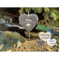 Grabstecker Aus Schiefer | Schieferherz Mit Erdspieß Grabschmuck Grabdeko Trauerdeko Trauergeschenk Oma Mama Opa Papa Baby Sternenkind von MeDaPi