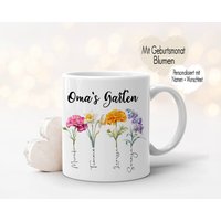 Tasse Omas Garten Geburtsmonat Blumen Mit Namen Personalisiert | Kinder Enkel Namenstasse Kaffee Geschenk Minimalistisch Muttertagsgeschenk von MeDaPi