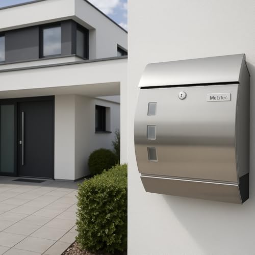 MeLiTec Edelstahl Briefkasten Modell P mit Zeitungsfach und Namensschild, matt MeLiTec Edelstahl Briefkasten Modell P mit Zeitungsfach und Namensschild, matt von MeLiTec