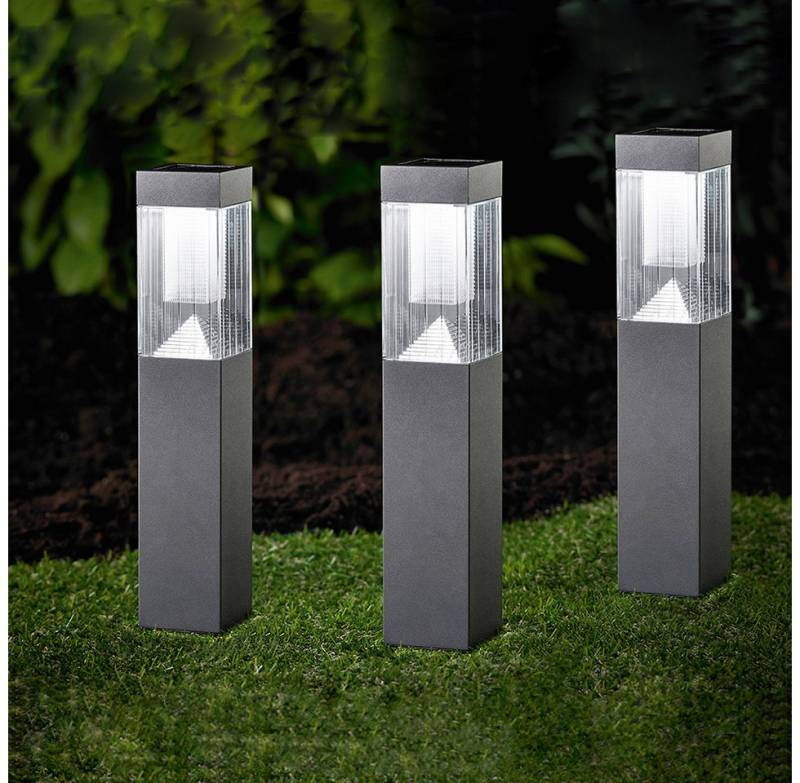 MeLiTec LED Solarleuchte 3er Set Solar-Gartenleuchte SO27-1, LED wechselbar, aus Edelstahl, anthrazit, 34cm, Solar-Gartenlampe, 8h Leuchtdauer von MeLiTec