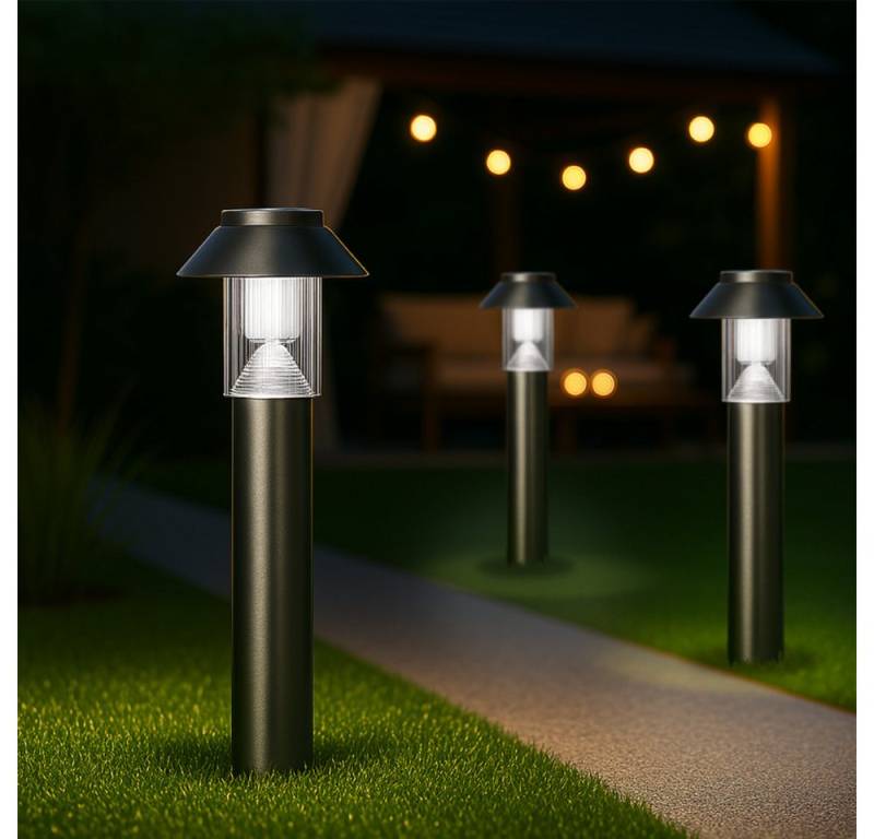 MeLiTec LED Solarleuchte SO06-1 - 3er Set, LED wechselbar, Solarlampe aus Edelstahl, matt gebürstet, bis zu 8 Stunden Leuchtdauer von MeLiTec
