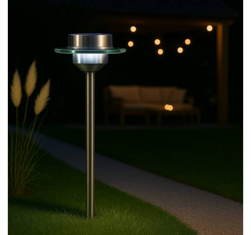 MeLiTec LED Solarleuchte SO13, Saturn, LED fest integriert, kaltweiß, aus Edelstahl und Echtglas, bis zu 8 Stunden Leuchtdauer von MeLiTec