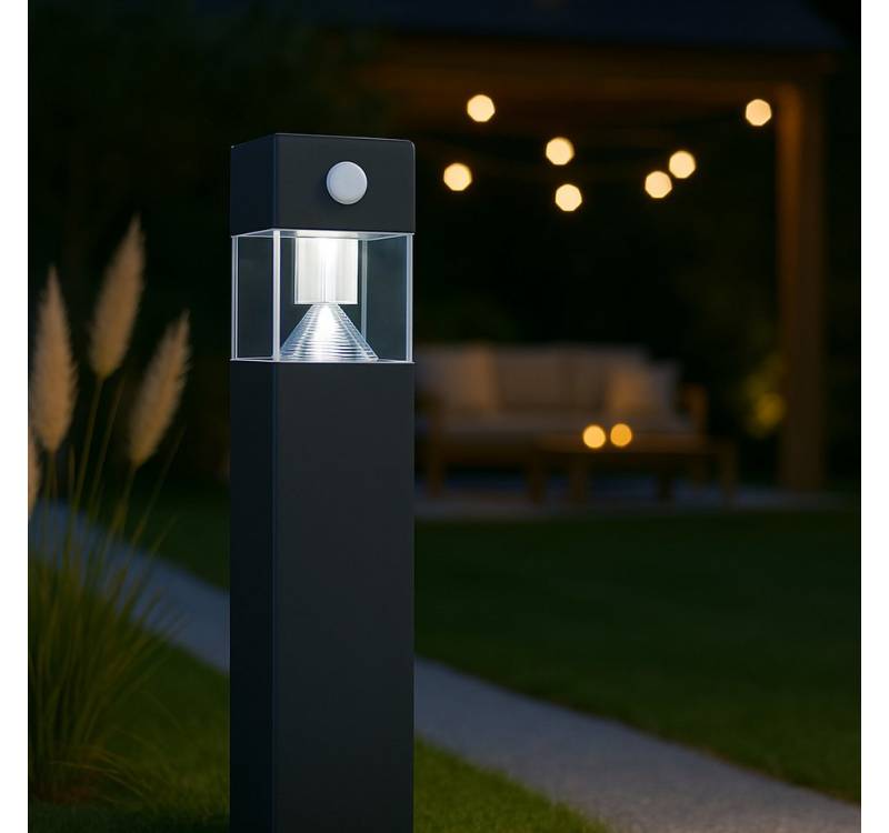 MeLiTec LED Solarleuchte Solar-Gartenleuchte "SO32-1", LED wechselbar, 50cm, Edelstahl anthrazit, 8h Leuchtdauer, Bewegungsmelder von MeLiTec