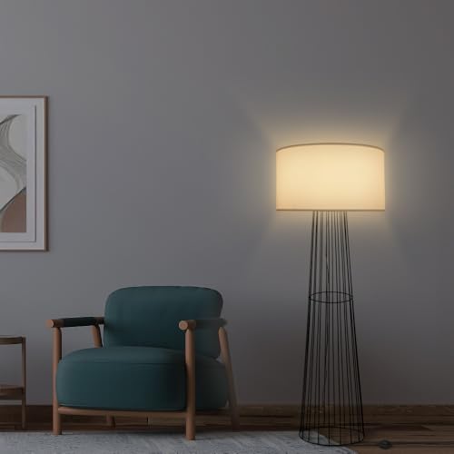 MeLiTec LED Stehlampe Swan - Moderne Stehleuchte für Wohnzimmer, Designerlampe schwarz mit weißem Stoffschirm, inkl. LED-Filament Leuchtmittel, 1,6 m Höhe, ST54 von MeLiTec