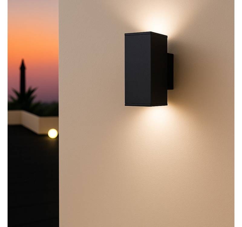MeLiTec LED Wandleuchte LED Wand-Außenleuchte eckig 146-1 schwarz matt, Warmweiß, Up & Down-Leuchte, Edelstahl, Wandlampe eckig, Indoor Outdoor, IP44 von MeLiTec
