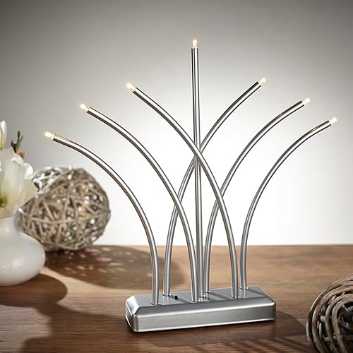 MeLiTec LED Weihnachtliche Beleuchtung SL51-1 Elegante Fächerform, chrom-matt, batteriebetrieben mit 7 Leuchtstäben, 3-Stufen-Dimmer & 5-Stunden-Timer von MeLiTec