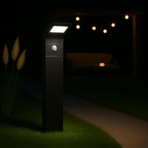 MeLiTec Solar Gartenleuchte SO44, Wegeleuchte mit Bewegungsmelder, Kunststoff, schwarz von MeLiTec