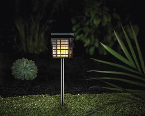 MeLiTec Solar Gartenleuchte SO46 mit Flammeneffekt, graues Käfig-Design, bis zu 8 Stunden Leuchtdauer, inkl. Erdspieß & Akku von MeLiTec