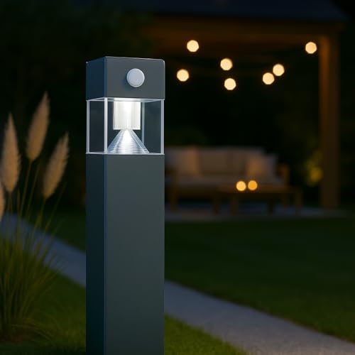 MeLiTec Solar Gartenleuchte rund/eckig mit Bewegungsmelder, Edelstahl silber/anthrazit Form Eckig, Oberfläche Anthrazit von MeLiTec