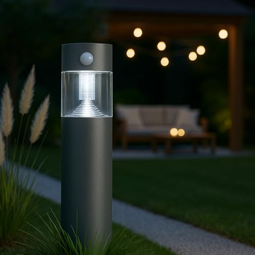 MeLiTec Solar Gartenleuchte rund/eckig mit Bewegungsmelder, Edelstahl silber/anthrazit Form Rund, Oberfläche Anthrazit von MeLiTec