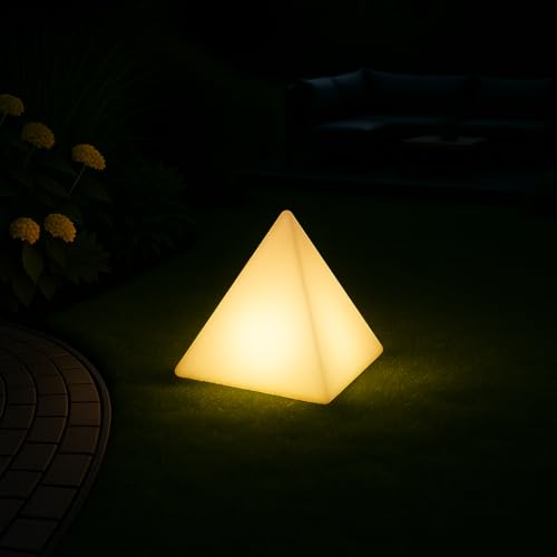MeLiTec Solarlampe - mehrfarbige Bodenbeleuchtung für Außen & Innen - mit USB, auch für Innenräume geeignet - Solar-Kugel mit Farbwechsel - Kantenlänge 35cm - Kunststoff Form Pyramide von MeLiTec