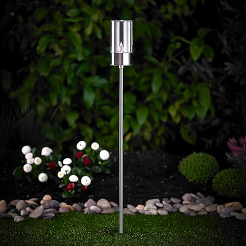 MeLiTec Solarfackel SO28 Flackereffekt LED, 3 Höhen, bis zu 8 Stunden Leuchtdauer, matt gebürstet, Orientierungsleuchte für Garten & Terrasse von MeLiTec