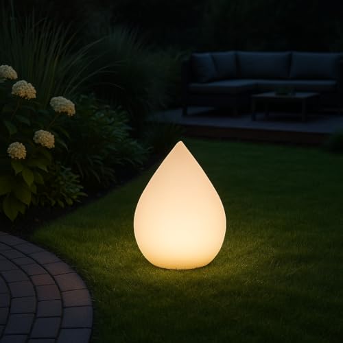MeLiTec Solarlampe - mehrfarbige Bodenbeleuchtung für Außen & Innen - mit USB, auch für Innenräume geeignet - Solar-Kugel mit Farbwechsel - Durchmesser 30 cm, Höhe 39 cm - Kunststoff - Form Tropfen von MeLiTec