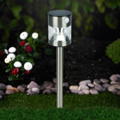 MeLiTec Solarleuchte SO49 aus Edelstahl mit Bewegungsmelder, Ø 10 cm, 6 LEDs, bis zu 6 Stunden Leuchtdauer, inkl. Erdspieß von MeLiTec