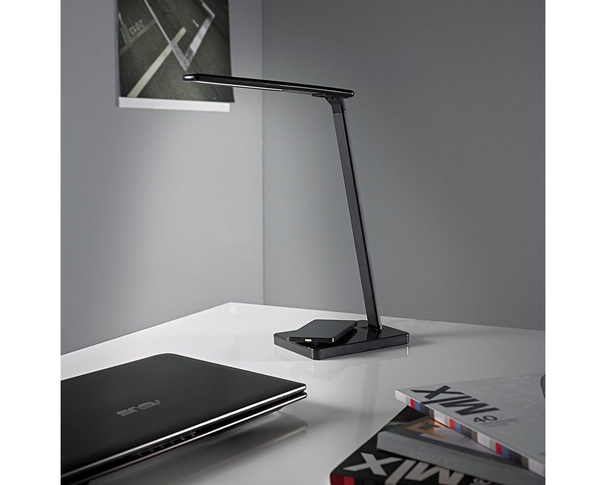 MeLiTec Tischleuchte LED QI Schreibtischlampe T96-1, LED fest integriert, warmweiß, neutralweiß, kaltweiß, mit QI Ladefläche für das induktionsbasierende Laden von Smartphones von MeLiTec