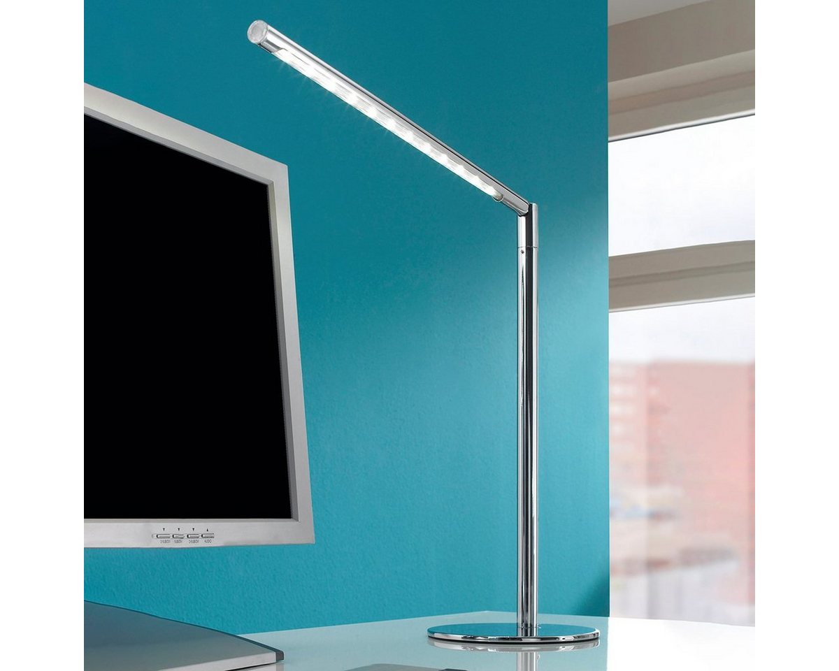 MeLiTec LED Schreibtischlampe T36-8 chrom, LED fest integriert, warmweiß, einfache Montage, Dimmer mit Memoryfunktion, energiesparend, modernes Design von MeLiTec
