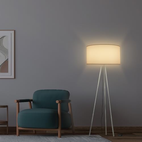 MeLiTec Tripod Stehleuchte ST51, Stehlampe im skandinavischen Stil, ideal für Wohnzimmer und Schlafzimmer, mit drei Füßen aus Metall, grau und Schirm weiß von MeLiTec