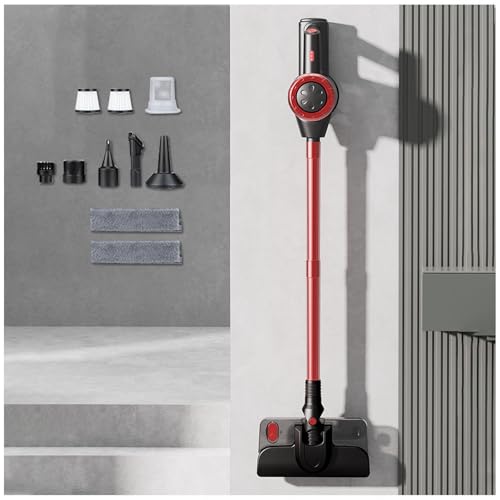 MeLtor Akku Staubsauger Mit Wischfunktion 18KPA-120W-35Min, Akkustaubsauger Schnelles Trocken, Leicht Handheld Vacuum Cleaner für Hartböden/Teppich/Tierhaare/Auto/Bett,Red von MeLtor