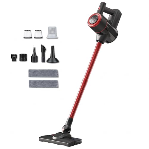 MeLtor Saugwischer Akku 400ml Wassertank, Wischstaubsauger 5-in-1 Wisch Staubsauger für Teppich Hartböden Vorhang Haustierhaare,Red von MeLtor