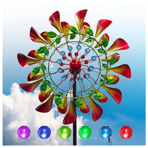 MeLtor Solar Garten Windrad, 210 cm Groß WindmüHle, Leicht Drehend Windrad Garten Metall XXL, für Terrasse Und Garten von MeLtor