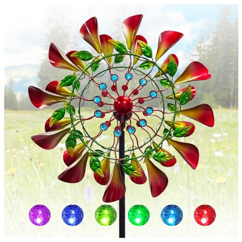 MeLtor Solar Windrad Garten Metall Groß, 210 cm Magische WindmüHle Aus Metall, Edelstahl Kugellager Gartendeko Windrad, für Terrasse Und Garten von MeLtor