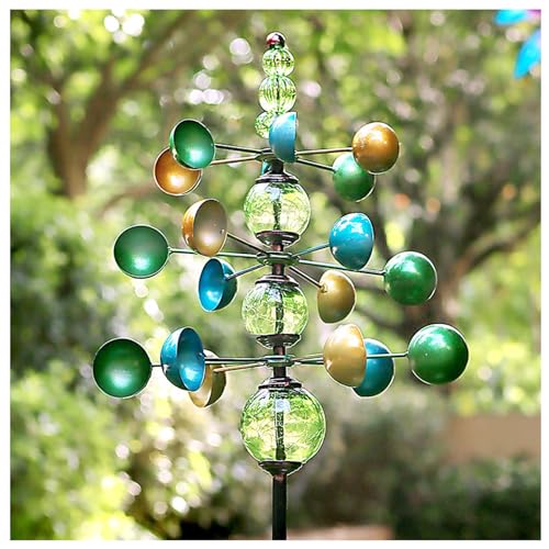 MeLtor Windrad Metall Garten, Windrad Garten Metall Gross XXL, 3-stufiger Gartenstecker mit Knisterkugeln aus Glas Garten Windrad FüR Den AußEnbereich,Terrasse von MeLtor