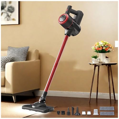 MeLtor Wischsauger Kabellos Mit Akku 18KPA-120W-35Min, Staubsauger Kabellos Tierhaare Selbsttragender Funktion Staubsauger Tierhaare für Tierhaare, Teppich, Zuhause Und Hartboden,Red von MeLtor