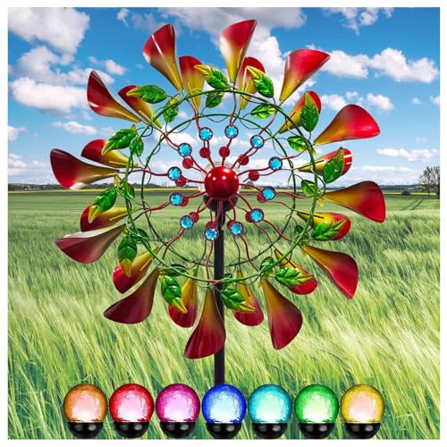 Solar Solar Windrad 210cm Groß Metall Windspiel 360° Grad Drehbar Wetterfestes Gartendeko von MeLtor