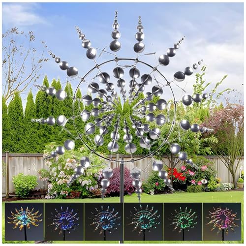 Solarlampen Metall Windrad Garten, LED-Beleuchtung Magische WindmüHle Aus Metall Groß, Höhe 180 cm Windrad Garten Groß Wetterfestes Gartendeko,Silver von MeLtor
