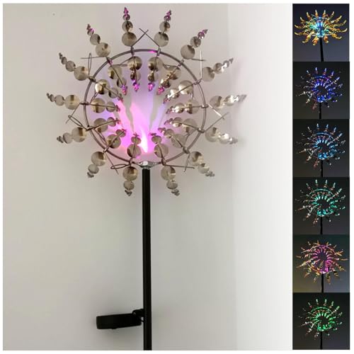 Solarlampen Windrad Metall Garten, LED-Beleuchtung WindmüHle Garten Groß, 3D Metall-Windmühle Deko WindmüHlen für Den Garten für Terrasse Und Garten,Silver von MeLtor
