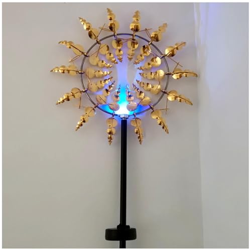 Solarlampen Windspiele Für Draußen Stehend, mit LED-Licht Garten WindmüHle, 3D Windrad Eisen WindräDer Aus Metall für Den AußEnbereich,Terrasse,Gold von MeLtor
