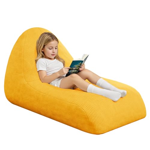 MeMoreCool Cord Sitzsäcke für Kinder von 8–12 Jahren, großer Sitzsack mit Füllung, großer Lounge-Sitzsessel für Kuschelecke Kinderzimmer, gemütliche Bodenliege für Mädchen und Jungen, Gelb von MeMoreCool