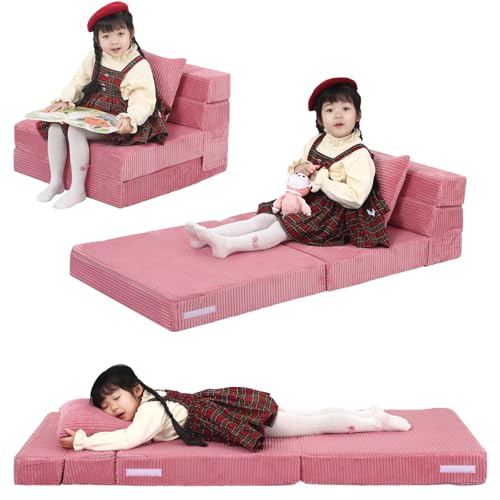 MeMoreCool Cord Spielsofa Kindersofa, Glow-Kinder Sofa, Kinder-Klappsofa, Flip-Sofa Kindercouch, Z-Bett, kindersofa ausklappbar, Bodenbett, Klappcouch für Spielzimmer, Rosa von MeMoreCool