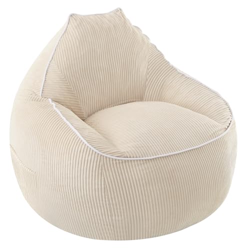MeMoreCool Corduroy Sitzsack Sessel Groß Erwachsene Sitzsack Stuhl mit Füllung Inbegriffen Bequem Sitzsack Sofa Wohnzimmer Möbel Beige von MeMoreCool