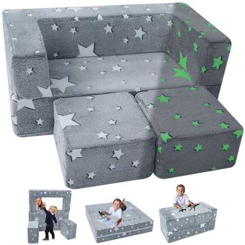 MeMoreCool Spielsofa Kindersofa, Im Dunkeln leuchtende Sterne, Ausklappbare Kinder Sofa Liege, Kinder Couch, Spielsofa für Kinder, Schlafzimmermöbel, Modulare Mini Sofa für Spielzimmer von MeMoreCool