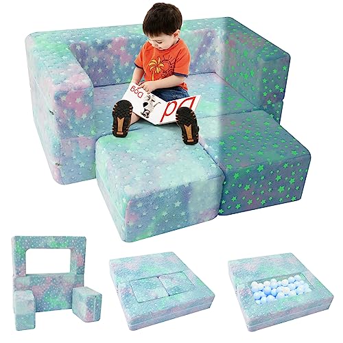 MeMoreCool Kinder Sofa Schlafsofa, Im Dunkeln leuchtende Sterne, Ausklappbare Kinder Couch Liege, Baby-Couch, Spielsofa, Schlafzimmermöbel, Modulare Mini-Couch für Spielzimmer von MeMoreCool