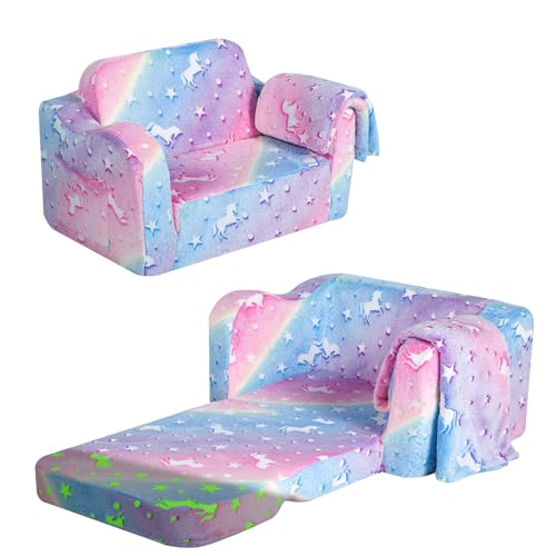 MeMoreCool Faltbares Kinder-Sofa, Bett, Kleinkind-Sessel, Sofa, weicher Plüsch, ausklappbar, leuchtet im Dunkeln, bequeme Baby-Liege für Mädchen und Jungen, leuchtendes Einhorn MeMoreCool Faltbares Kinder-Sofa, Bett, Kleinkind-Sessel, Sofa, weicher Plüsch, ausklappbar, leuchtet im Dunkeln, bequeme Baby-Liege für Mädchen und Jungen, leuchtendes Einhorn von MeMoreCool