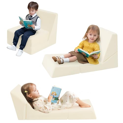 MeMoreCool Kindersofa Ausziehbares Schlafsessel, Sitzsack für Kinderzimmer, Lounge Stuhl Faltbarer Boden Lounger, 3-in-1 Klappstuhl für Kinder, Liegestuhl für Kleinkinder 1-3 Jahre, Beige von MeMoreCool